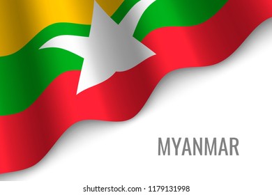 waving flag of Myanmar with copyspace. Template for brochure. vector illustration