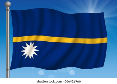 Waving flag of Nauru on a sky background. Vector illustration