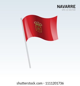 Waving flag of Navarre the autonomous communities of Spain on gray background