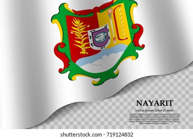 waving flag of Nayarit is a state of Mexico on transparent background. Template for banner or poster. vector illustration