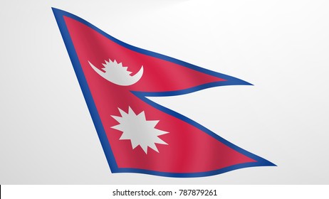 Waving flag of Nepal. Current national flag of Federal Democratic Republic of Nepal. Illustration of lying wavy shaded flag of Nepal country. Background with nepali flag.