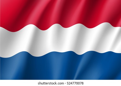 Waving flag of Netherland. Vector illustration of 3D icon with red, white and blue colors.