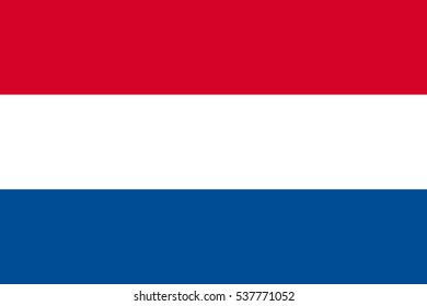 Waving flag of Netherland. Vector illustration of icon with red, white and blue colors.