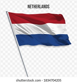 Waving flag of Netherlands. Illustration of flag of the Europe on the flagpole. 3d vector icon isolated on transparent background