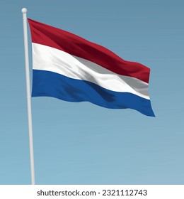 Waving flag of Netherlands on flagpole. Template for independence day poster design