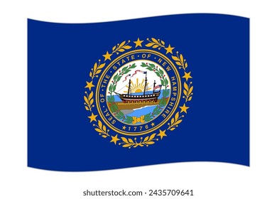 Waving flag of the New Hampshire state. Vector illustration.