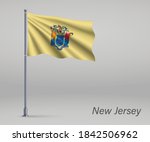 Waving flag of New Jersey - state of United States on flagpole. Template for independence day poster