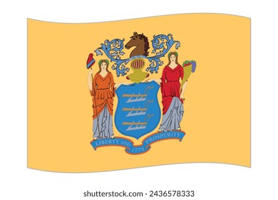 Waving flag of the New Jersey state. Vector illustration.