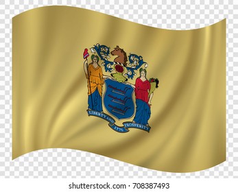 Waving Flag of New Jersey is a state of USA. Vector illustration