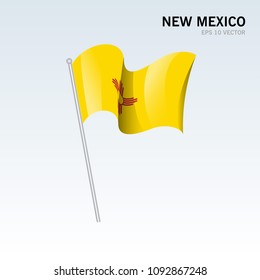 Waving flag of New Mexico state of United States of America on gray background