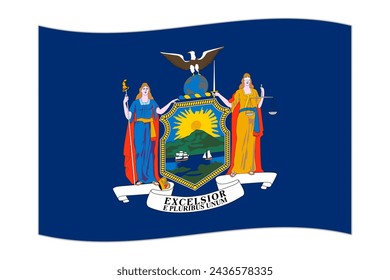 Waving flag of the New York state. Vector illustration.