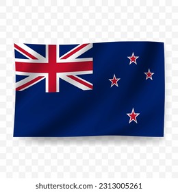 Waving flag of New Zealand. Illustration of flag on transparent background(PNG).