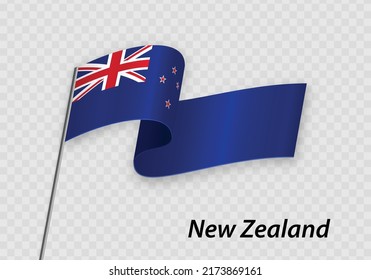 Waving flag of New Zealand on flagpole. Template for independence day design