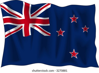 Waving flag of New-Zealand isolated on white