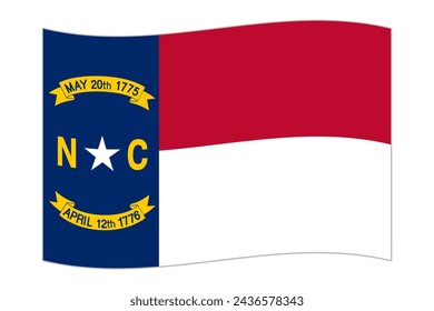 Waving flag of the North Carolina state. Vector illustration.