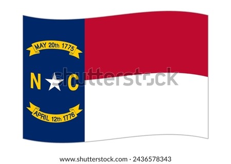 Waving flag of the North Carolina state. Vector illustration.