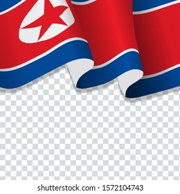 Waving flag of North Korea for independence Day isolated on transparent background