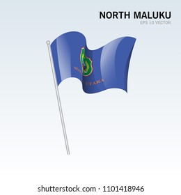 Waving flag of North Maluku Provinces of Indonesia on gray background