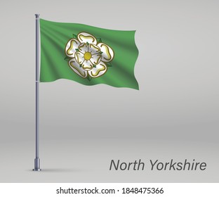 Bandera ondulante de North Yorkshire - condado de Inglaterra en asta. Plantilla para el día de la independencia