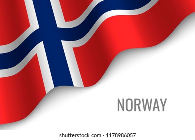 waving flag of Norway with copyspace. Template for brochure. vector illustration