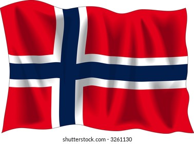 Waving flag of Norway isolated on white