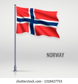 Waving flag of Norway on flagpole. Template for independence day poster design