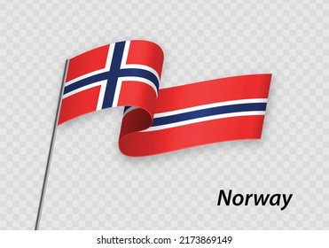 Waving flag of Norway on flagpole. Template for independence day design