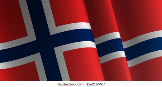 Waving flag of Norway. Template, banner, background. National holiday. Symbol, illustration.