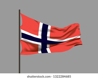 Waving flag of Norway. Vector illustration. No gradient, no gradient mesh.