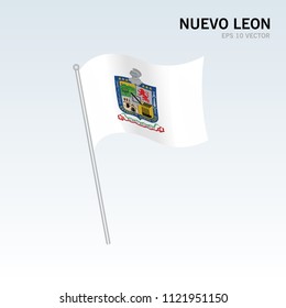 Waving flag of Nuevo Leon states, federal district of Mexico isolated on gray background