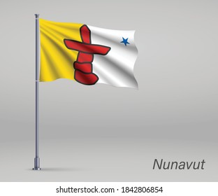 Waving flag of Nunavut - province of Canada on flagpole. Template for independence day poster 