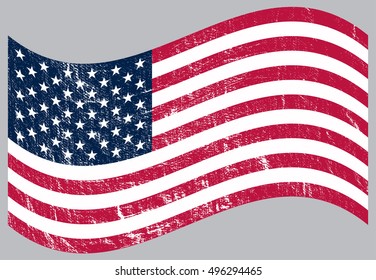 Waving flag of, the United States.American grunge flag.Vector