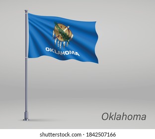 Waving flag of Oklahoma - state of United States on flagpole. Template for independence day poster