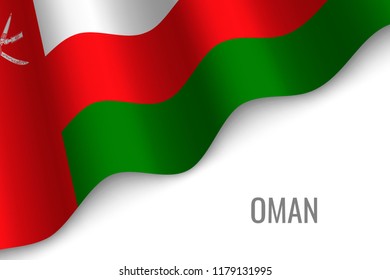 waving flag of Oman with copyspace. Template for brochure. vector illustration