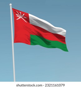 Waving flag of Oman on flagpole. Template for independence day poster design