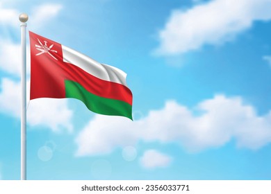 Waving flag of Oman on sky background. Template for independence day poster design