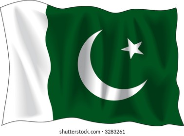 Bandera onduladora de Pakistán aislada en blanco