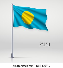 Waving flag of Palau on flagpole. Template for independence day poster design