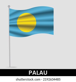 Waving flag of Palau on flagpole. Template for independence day poster design
