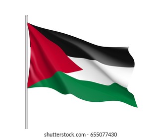 Waving flag of Palestine. Illustration of Asian country flag on flagpole. Vector 3d icon isolated on white background