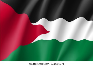 Waving flag of Palestine - partially recognised state. Patriotic palestinian national sign. Symbol of de jure sovereign state in the Middle East. Vector icon illustration