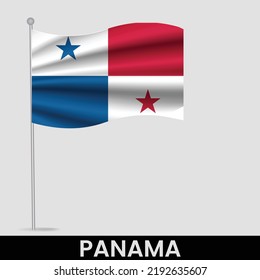 Waving flag of Panama on flagpole. Template for independence day poster design
