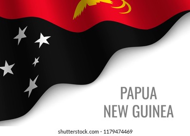 waving flag of Papua New Guinea with copyspace. Template for brochure. vector illustration