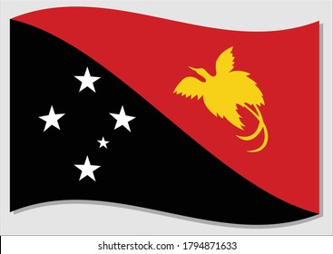 Waving flag of Papua New Guinea vector graphic. Waving Papuan flag illustration. Papua New Guinea country flag wavin in the wind is a symbol of freedom and independence.