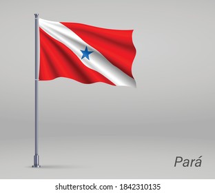 Waving flag of Para - state of Brazil on flagpole. Template for independence day poster 