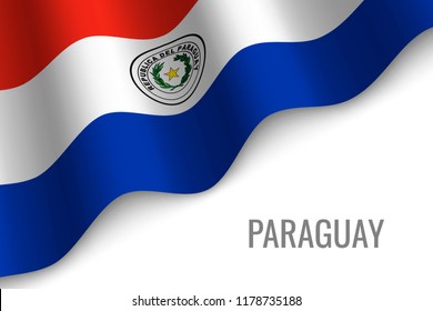 waving flag of Paraguay with copyspace. Template for brochure. vector illustration
