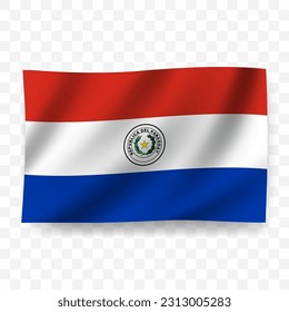 Waving flag of Paraguay. Illustration of flag on transparent background(PNG).