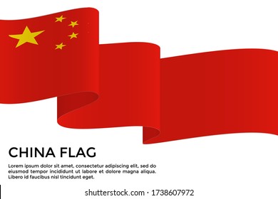 Waving flag of People's Republic of China. Vector illustration 3D icon isolated on white background for banner, poster, card design.