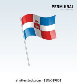 Waving flag of Perm Krai republics of Russia on gray background
