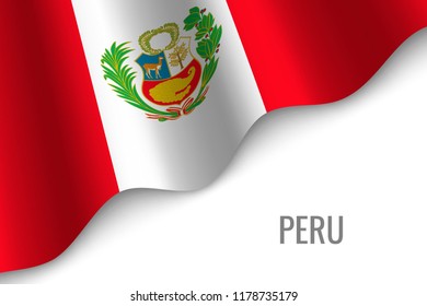 waving flag of Peru with copyspace. Template for brochure. vector illustration